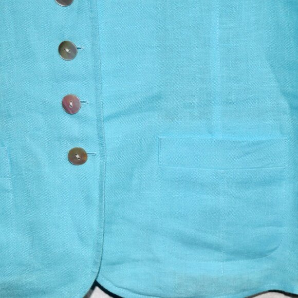 Vintage Talbots Irish Linen Button-Up Shirt Jacket | Aqua Blue | Size 10 - Picture 4 of 5